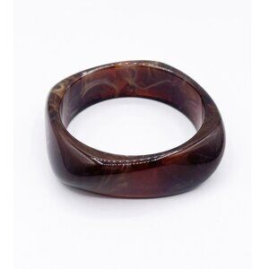 Vintage Marbled Root Beer Brown Lucite / Resin Statement Bangle Bracelet Chunky